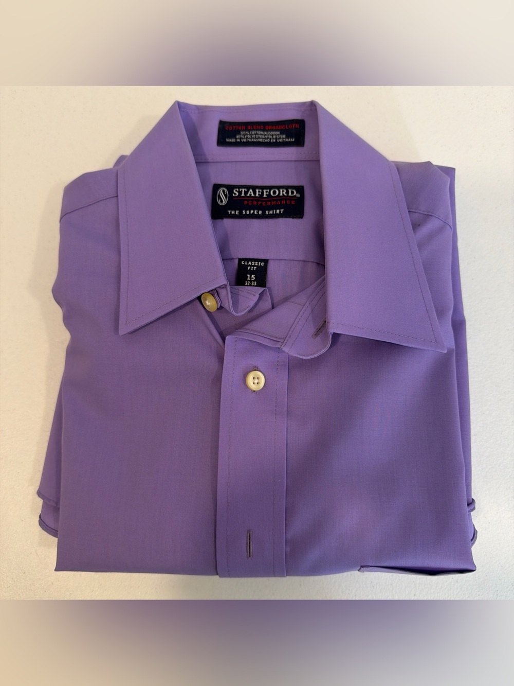 Stafford Performance Purple Dress Shirt Men 15 32/33 Classic Fit Button Front
